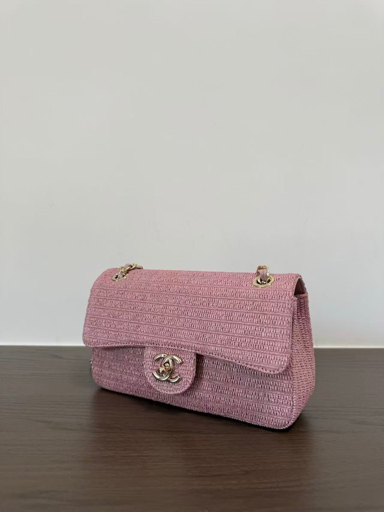 Chanel 2026 Classic Flap Bag 25cm Pink Tweed Fabric Leather