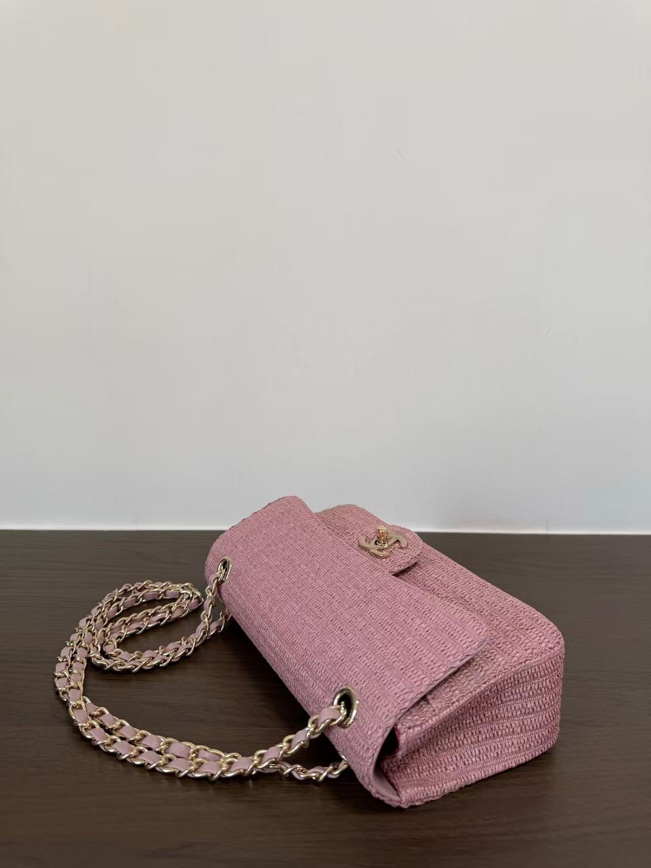 Chanel 2026 Classic Flap Bag 25cm Pink Tweed Fabric Leather
