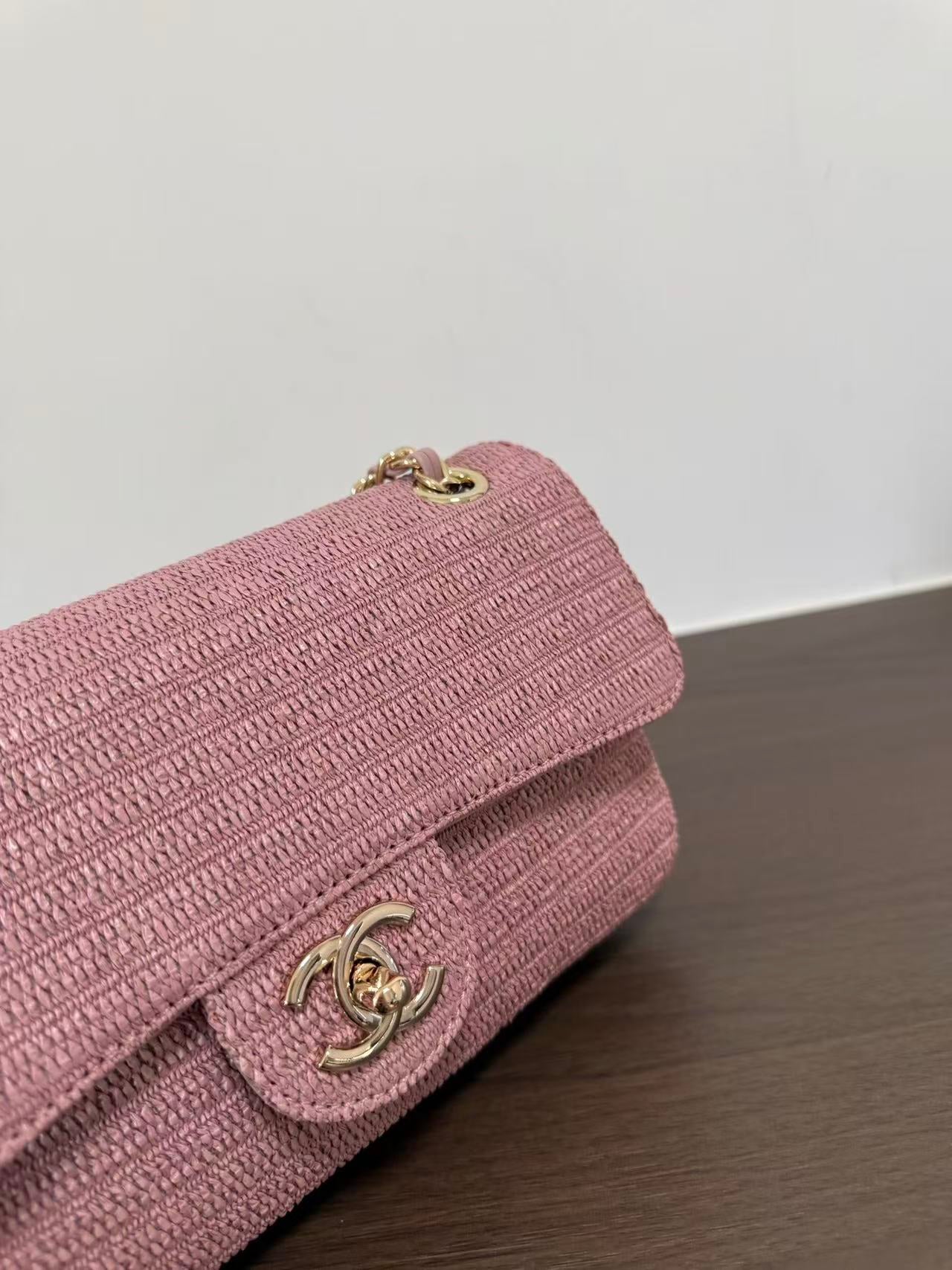 Chanel 2026 Classic Flap Bag 25cm Pink Tweed Fabric Leather