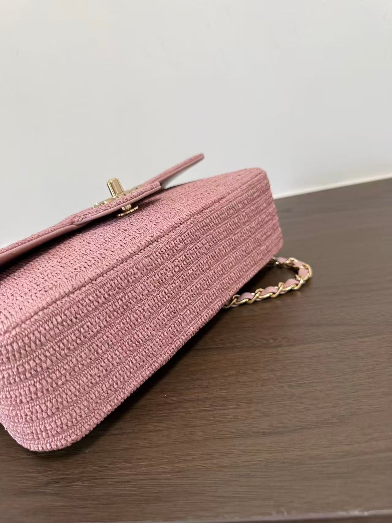 Chanel 2026 Classic Flap Bag 25cm Pink Tweed Fabric Leather