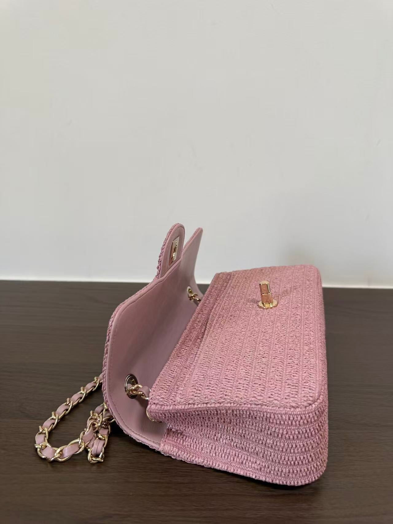 Chanel 2026 Classic Flap Bag 25cm Pink Tweed Fabric Leather