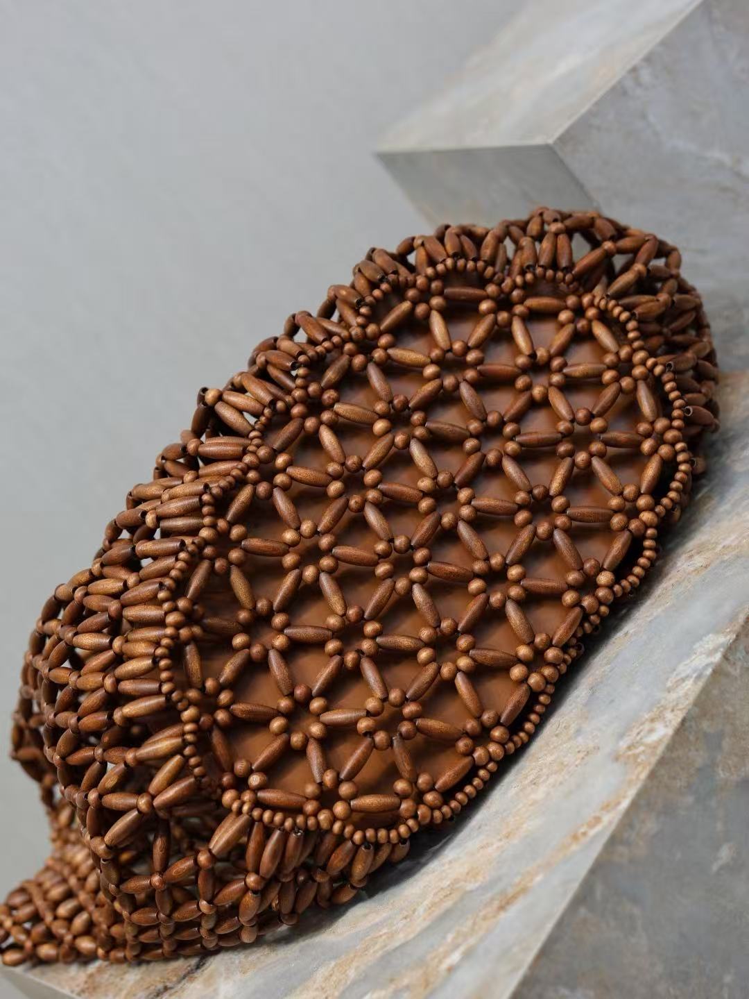 YSL 2026 Icare Wooden Bead 46cm Brown Woven Bag