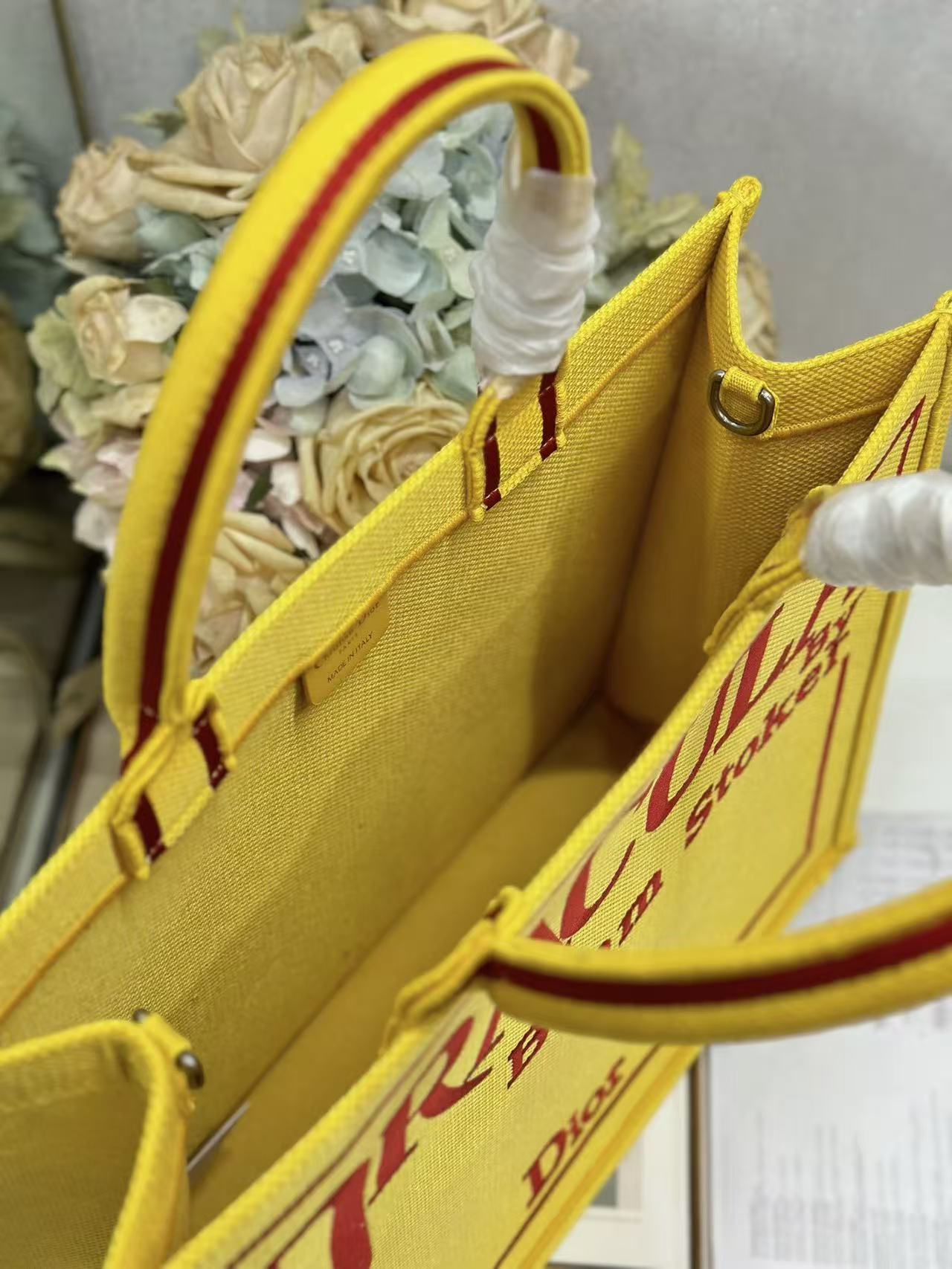 Dior 2026 Book Tote with Strap Yellow and Red Book Cover Embroidery
