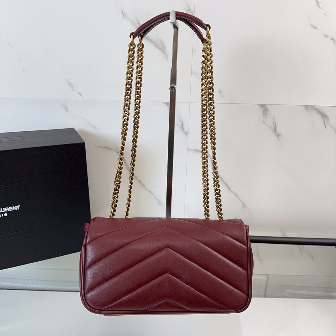 YSL 2026 Loulou Bag 24cm Burgundy Red Lambskin