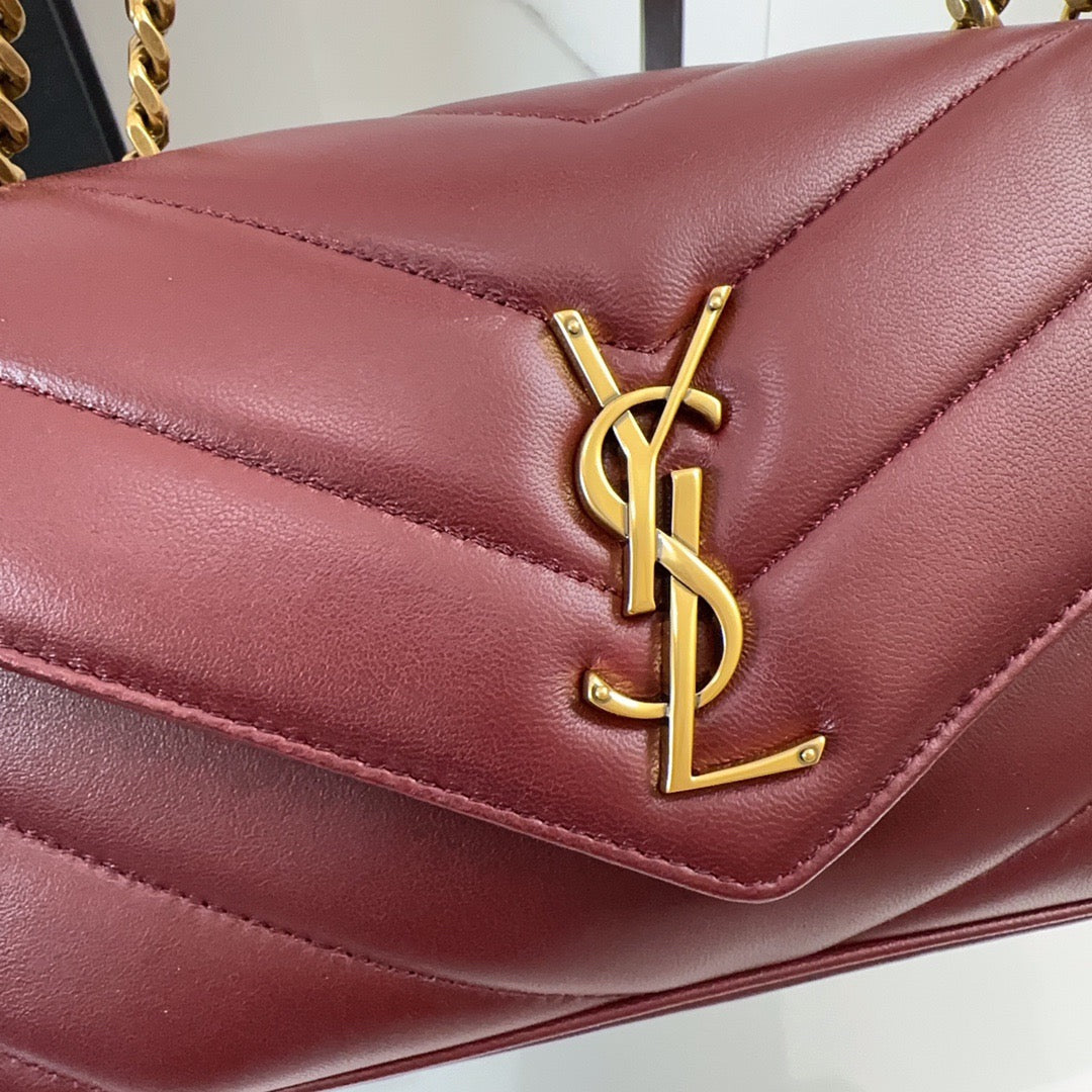 YSL 2026 Loulou Bag 24cm Burgundy Red Lambskin