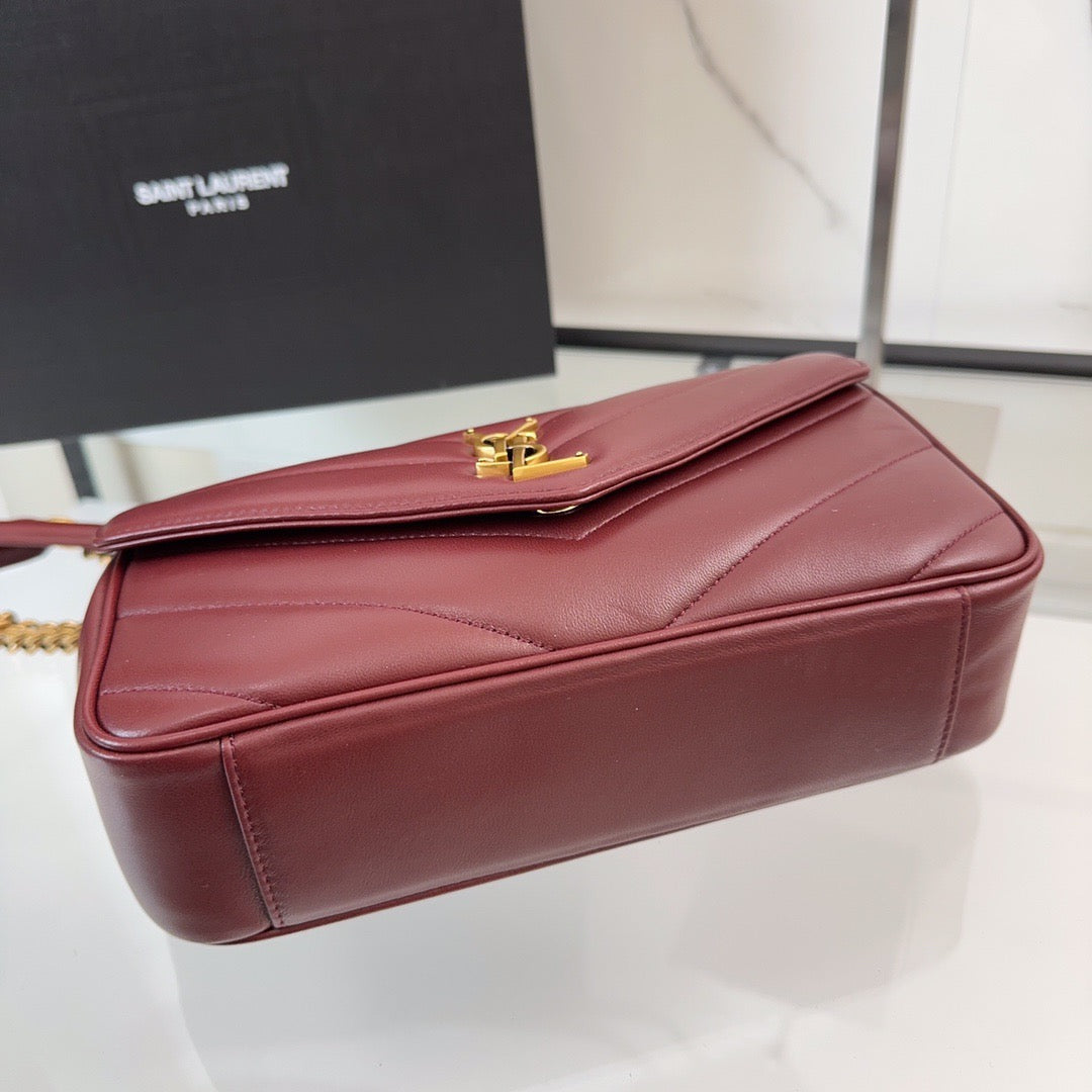YSL 2026 Loulou Bag 24cm Burgundy Red Lambskin