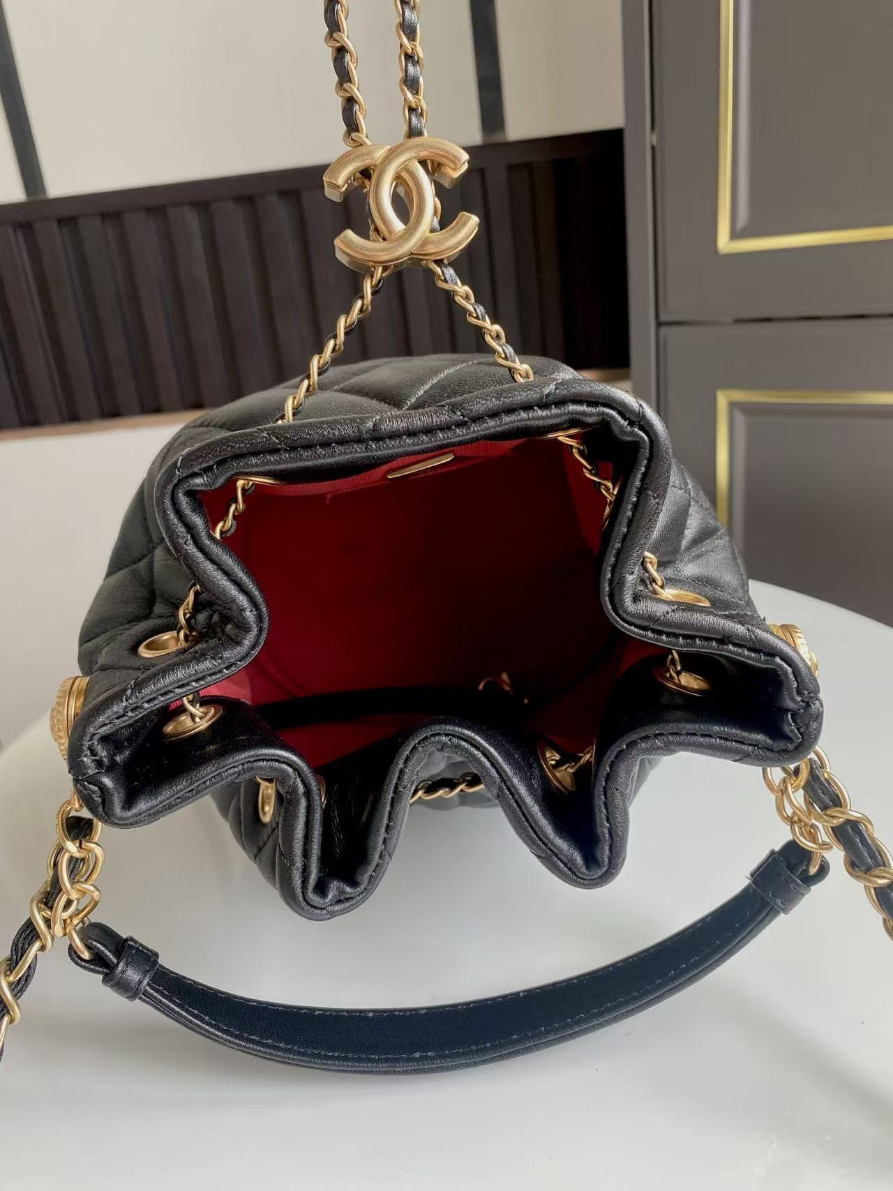 Chanel Bucket Bag 24cm Black Lambskin