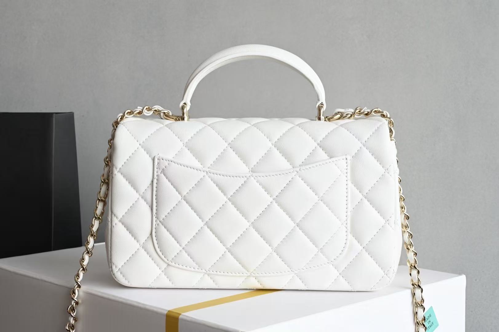 Chanel Flap With Top Handle 20cm White Lambskin