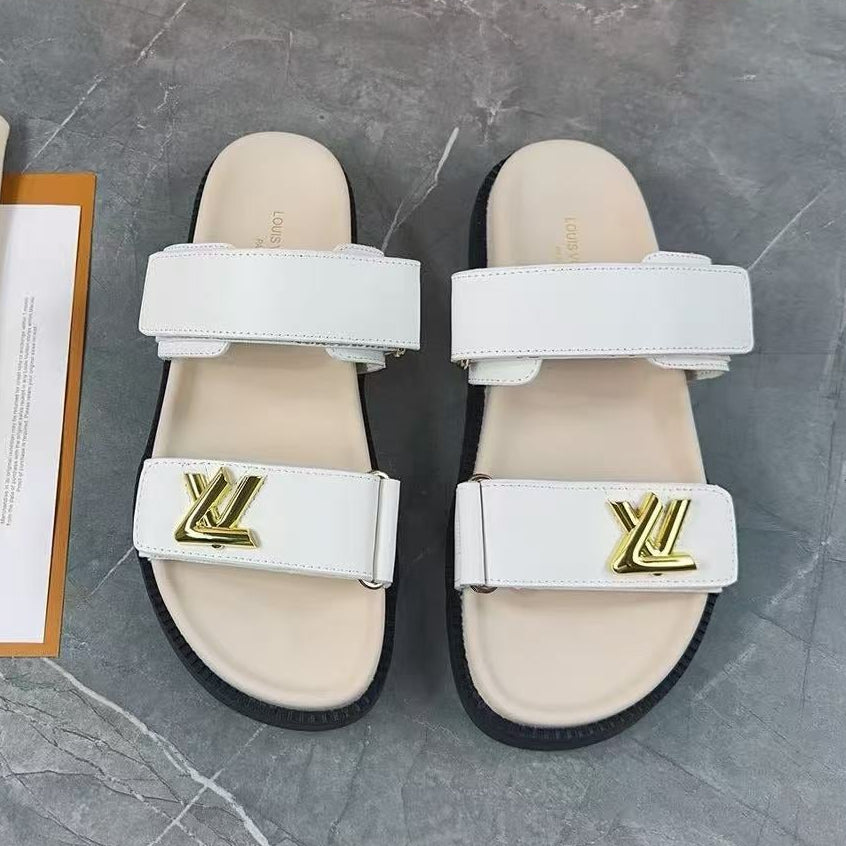 Louis Vuitton Sunset Flat Comfort Sandals White Cream Cowhide