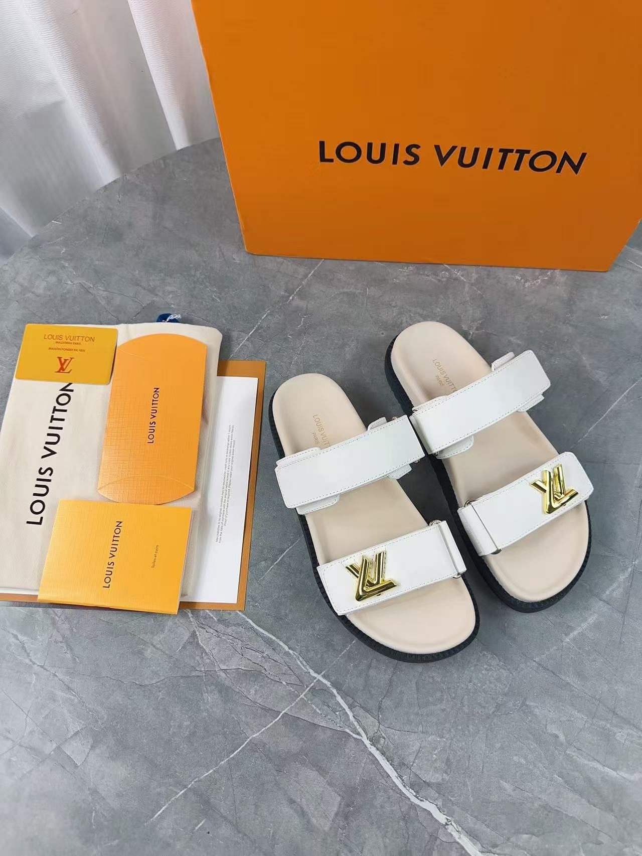 Louis Vuitton Sunset Flat Comfort Sandals White Cream Cowhide