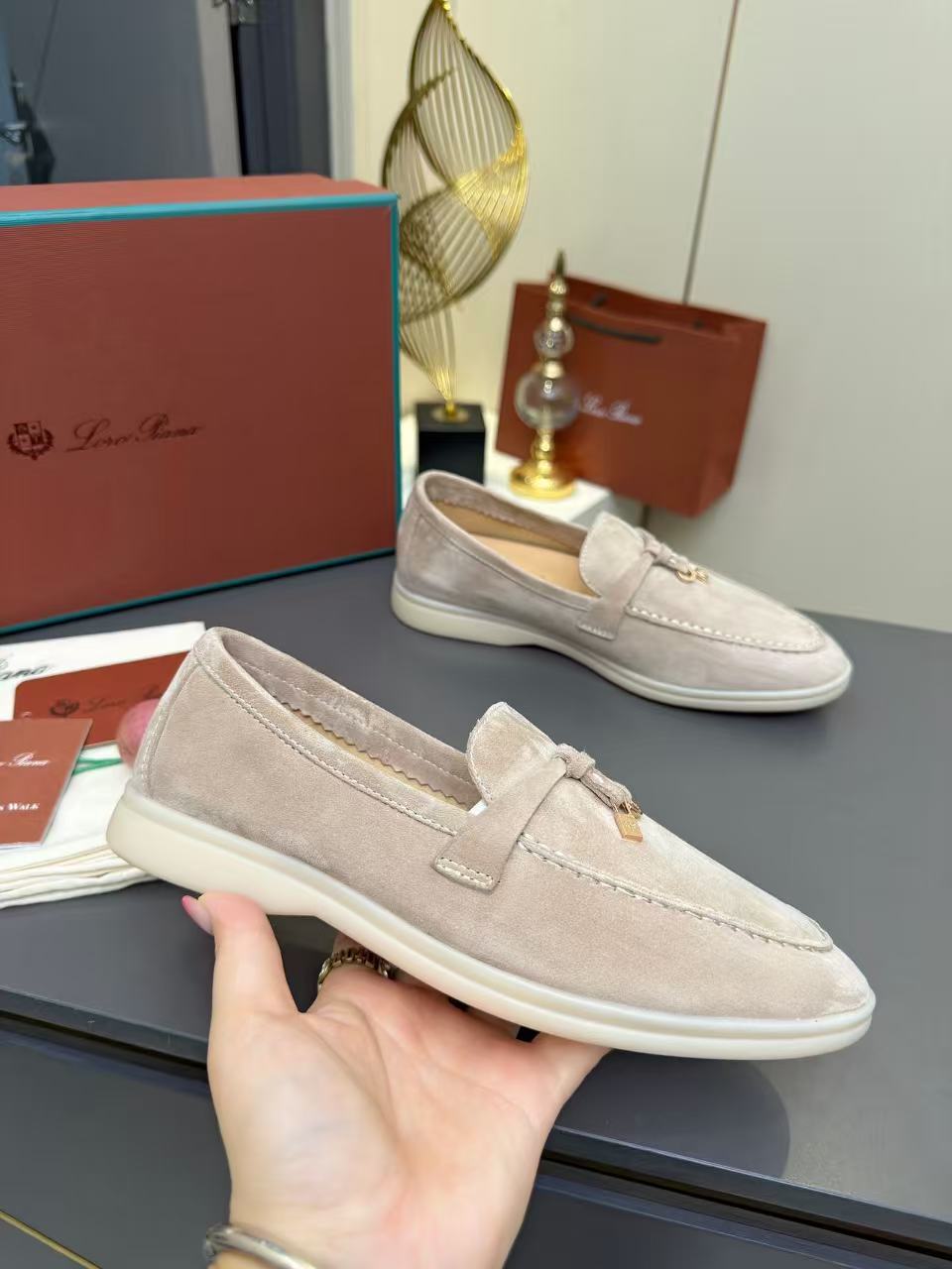 Loro Piana Summer Charm Walk Loafer Sand Stone Suede 729099