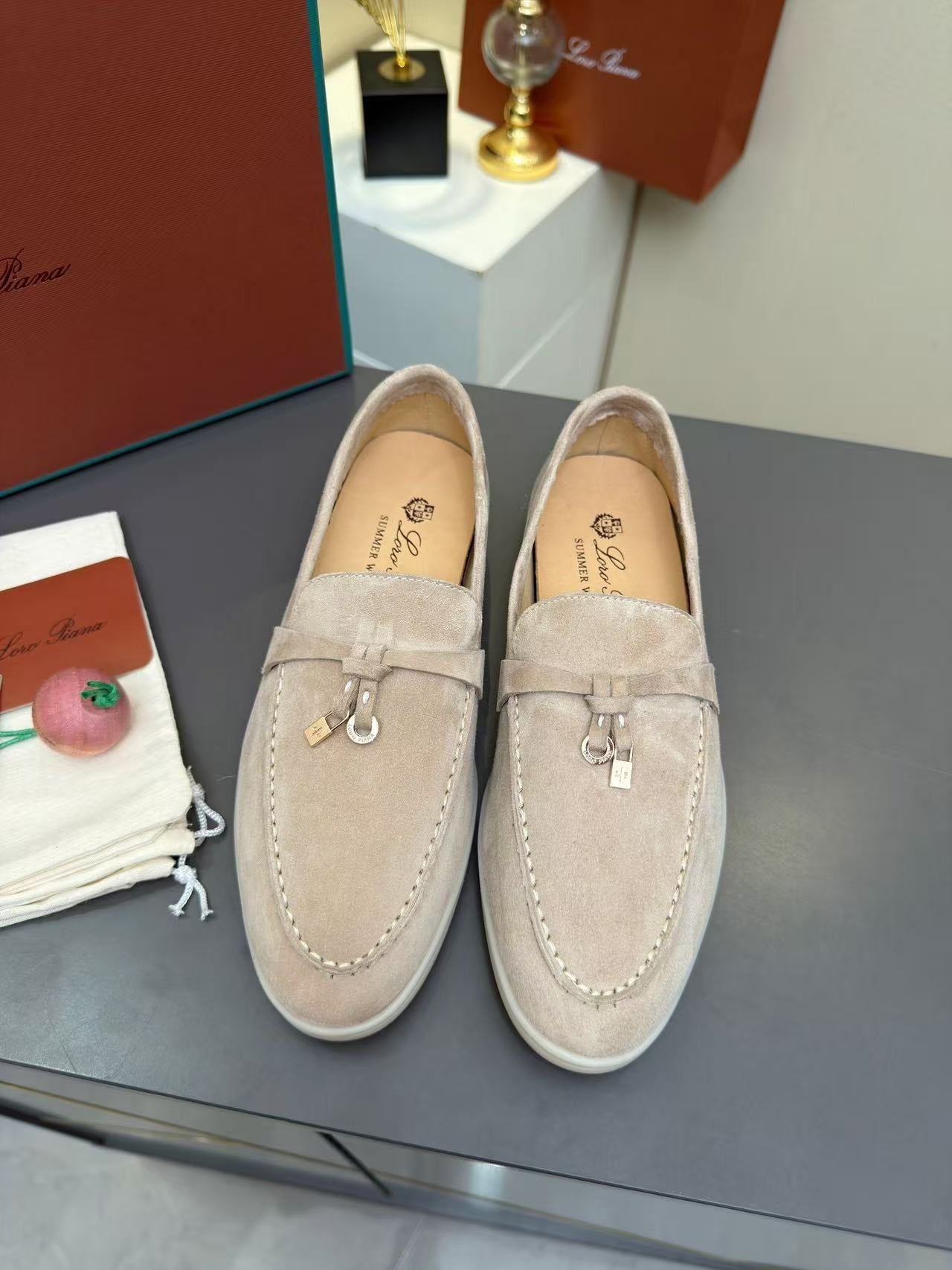 Loro Piana Summer Charm Walk Loafer Sand Stone Suede 729099