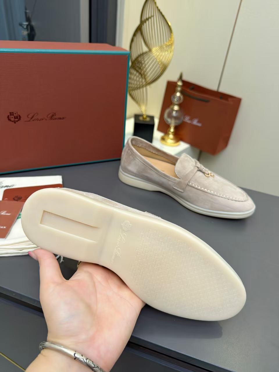 Loro Piana Summer Charm Walk Loafer Sand Stone Suede 729099