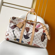 Louis Vuitton 2026 Keepall Bandoulière 45 Bag Leather White Canvas Cowhide