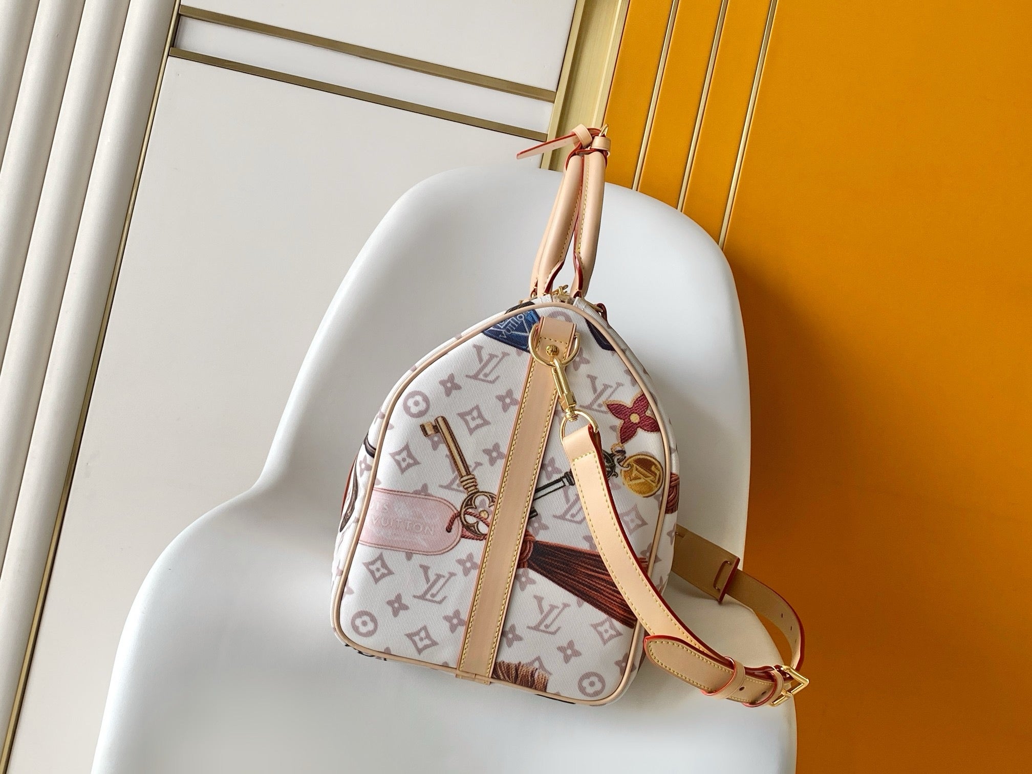 Louis Vuitton 2026 Keepall Bandoulière 45 Bag Leather White Canvas Cowhide