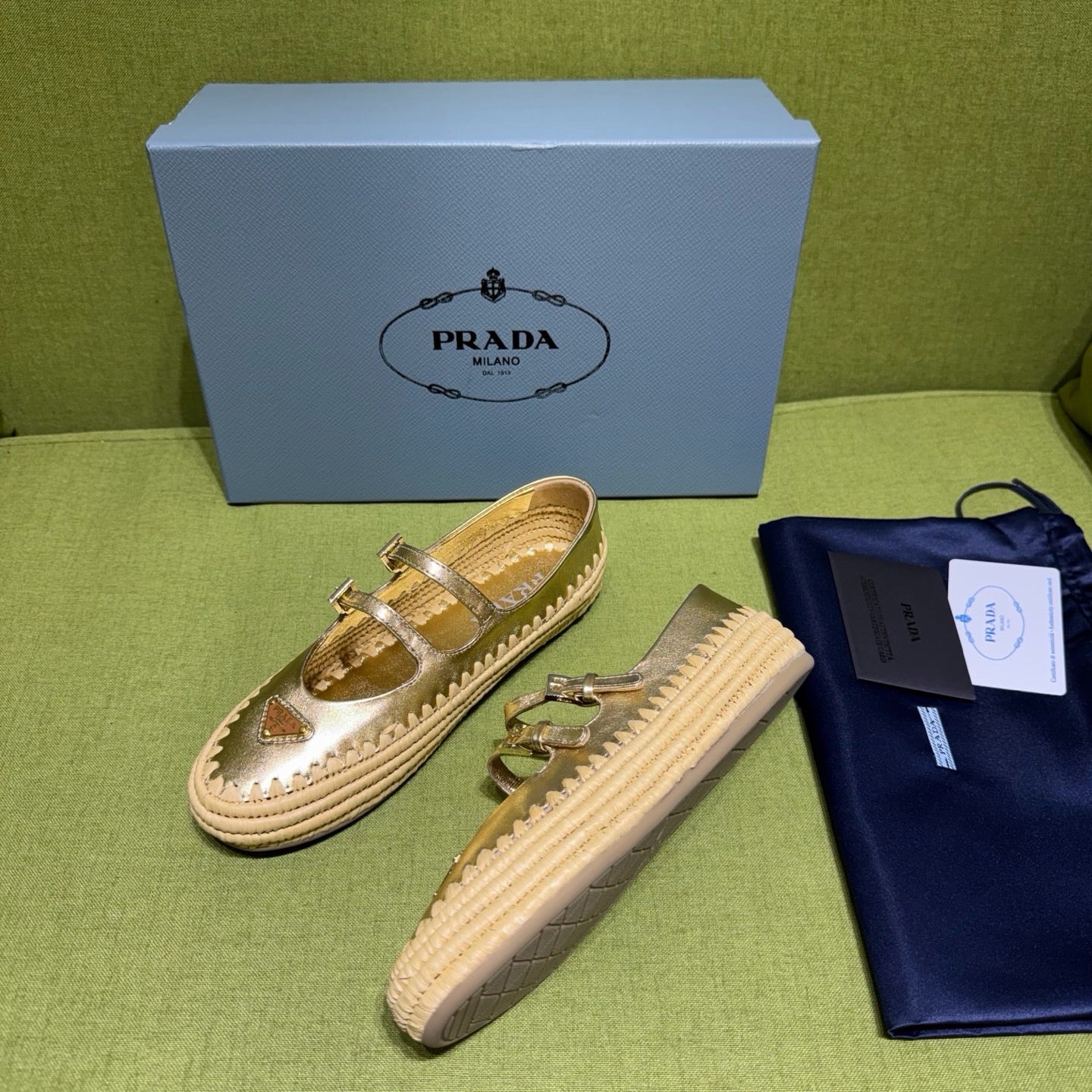 Prada 2026 Ballet Flat Gold Nappa Leather And Raffia