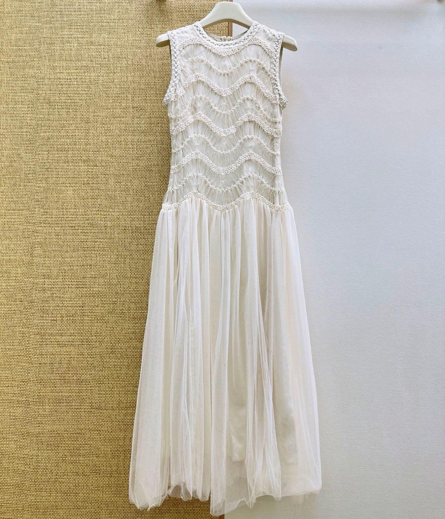 Dior 2026 Heavy-duty Woven Lace-trimmed Tulle Dress Cream Cotton 323789