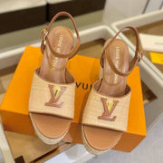 Louis Vuitton Starboard Wedge Sandals 10cm Straw Leather