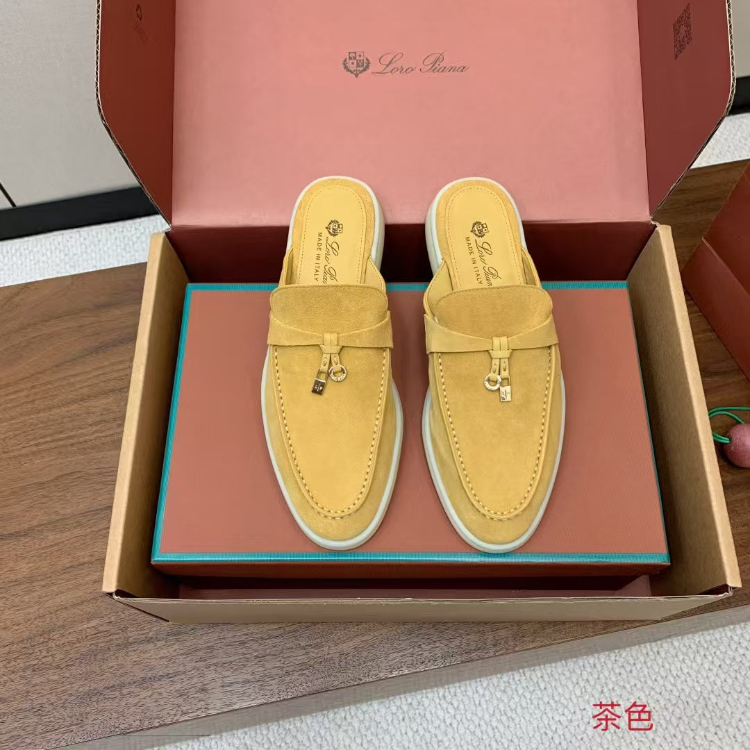 Loro Piana 2026 Summer Charms Walk Mules Yellow Suede