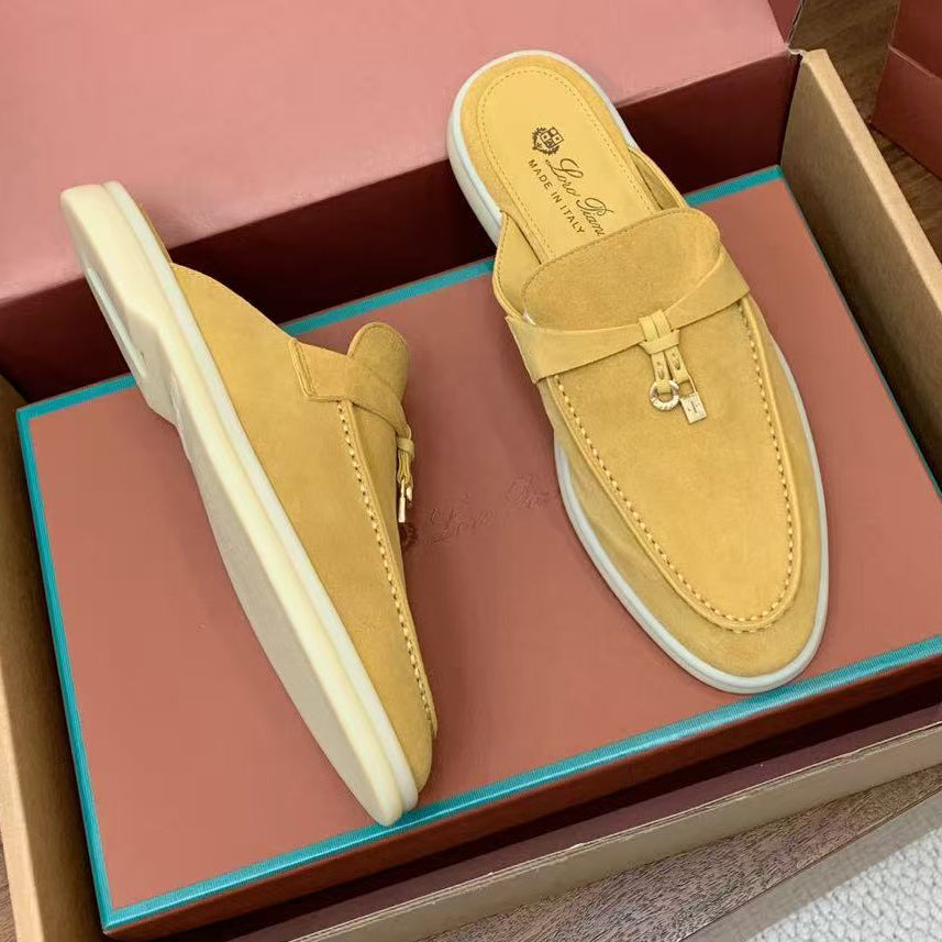Loro Piana 2026 Summer Charms Walk Mules Yellow Suede