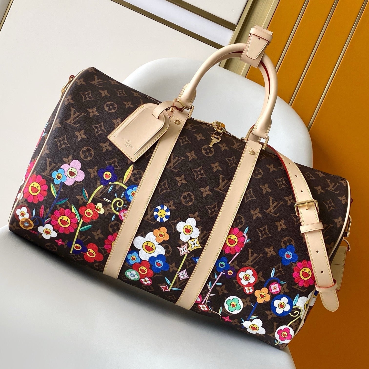 Louis Vuitton x Takashi Murakami 2026 Keepall Bandoulière 45 Brown Leather Canvas