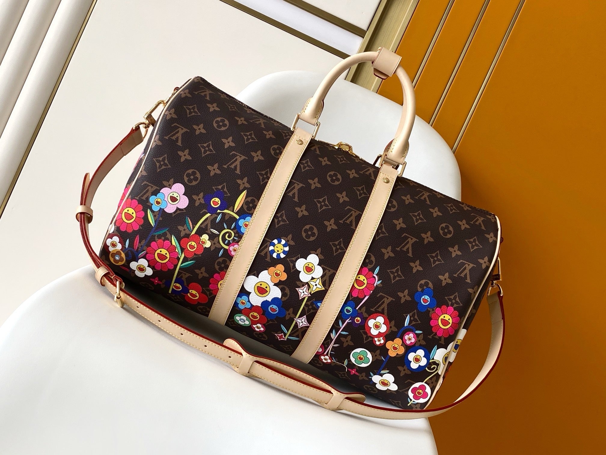 Louis Vuitton x Takashi Murakami 2026 Keepall Bandoulière 45 Brown Leather Canvas