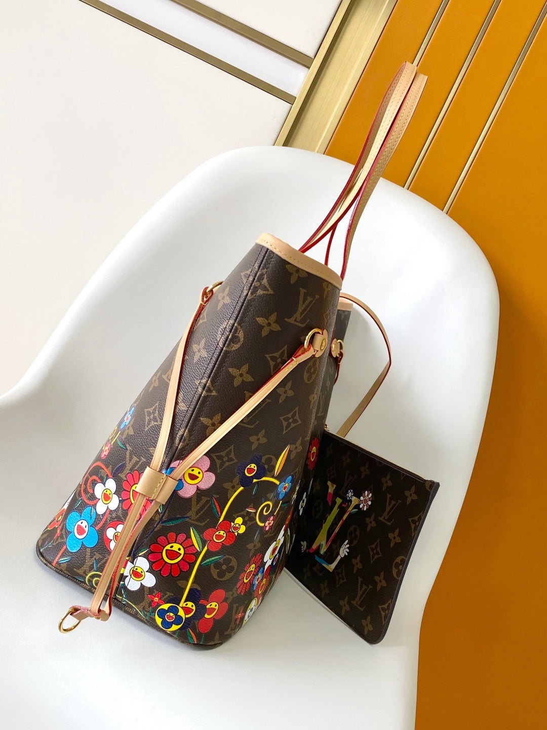 Louis Vuitton x Takashi Murakami 2026 Neverfull MM Bag 31cm Brown Leather Canvas