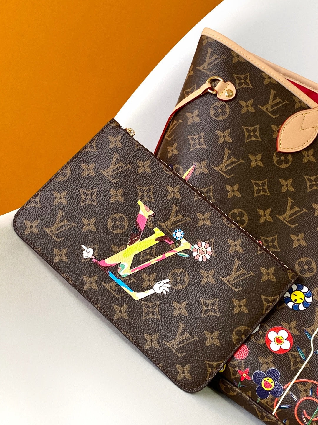 Louis Vuitton x Takashi Murakami 2026 Neverfull MM Bag 31cm Brown Leather Canvas