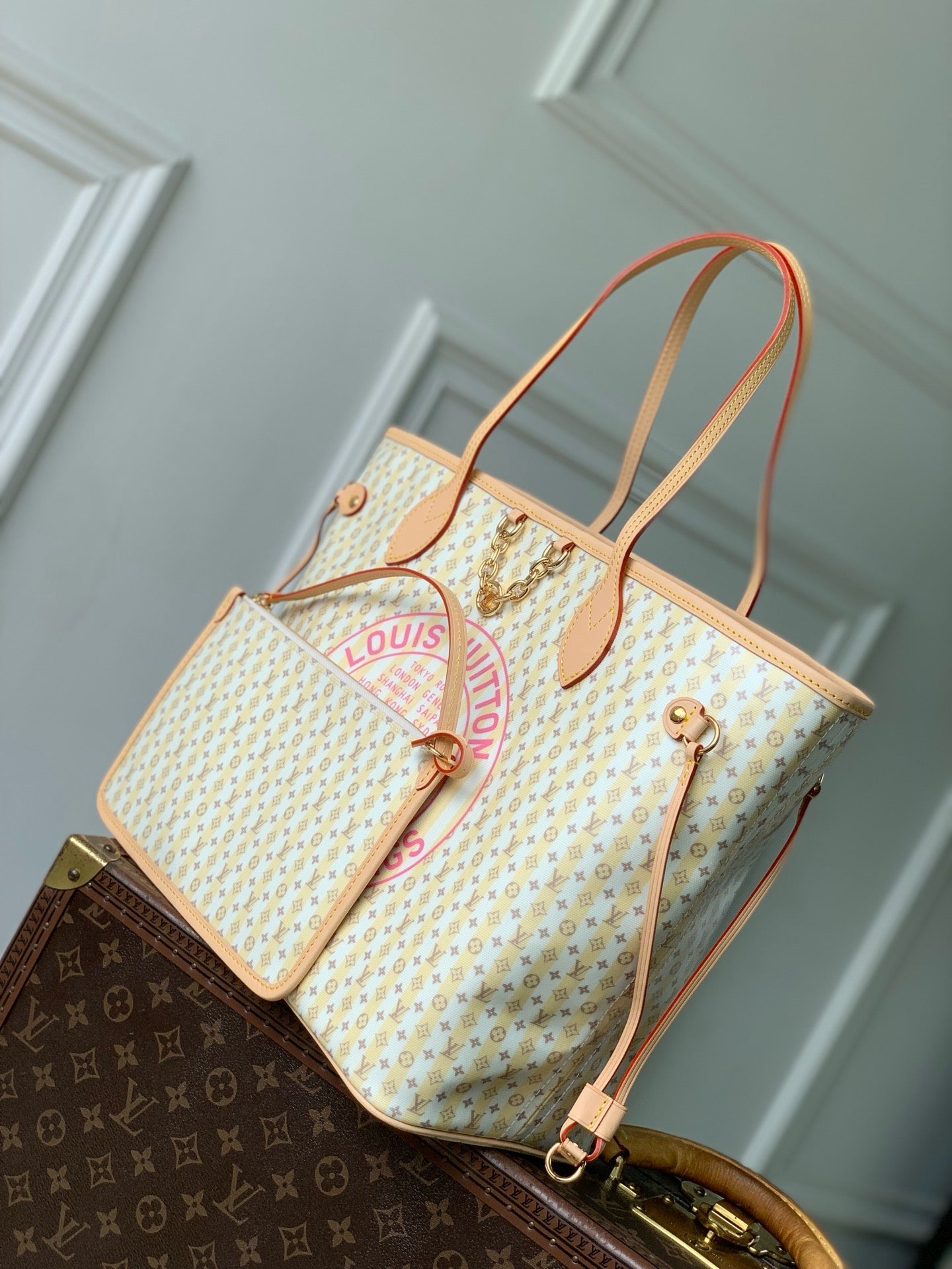 LV 2026 Stamp Collection Neverfull Medium Bag Multicolor Canvas