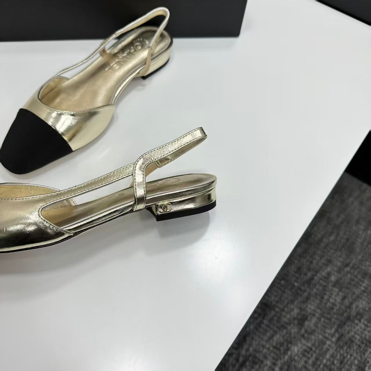 Chanel 2026 Black Toe Slingback 15mm Metallic Lambskin