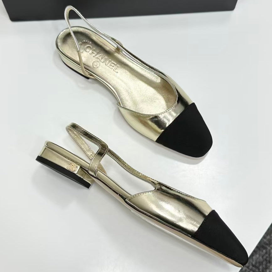 Chanel 2026 Black Toe Slingback 15mm Metallic Lambskin