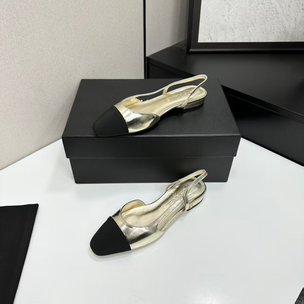 Chanel 2026 Black Toe Slingback 15mm Metallic Lambskin