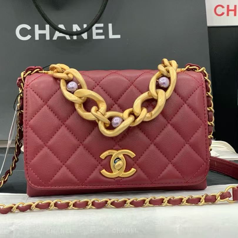 Chanel 2026 Bag 18cm With Gold Chain Burgundy Calfskin