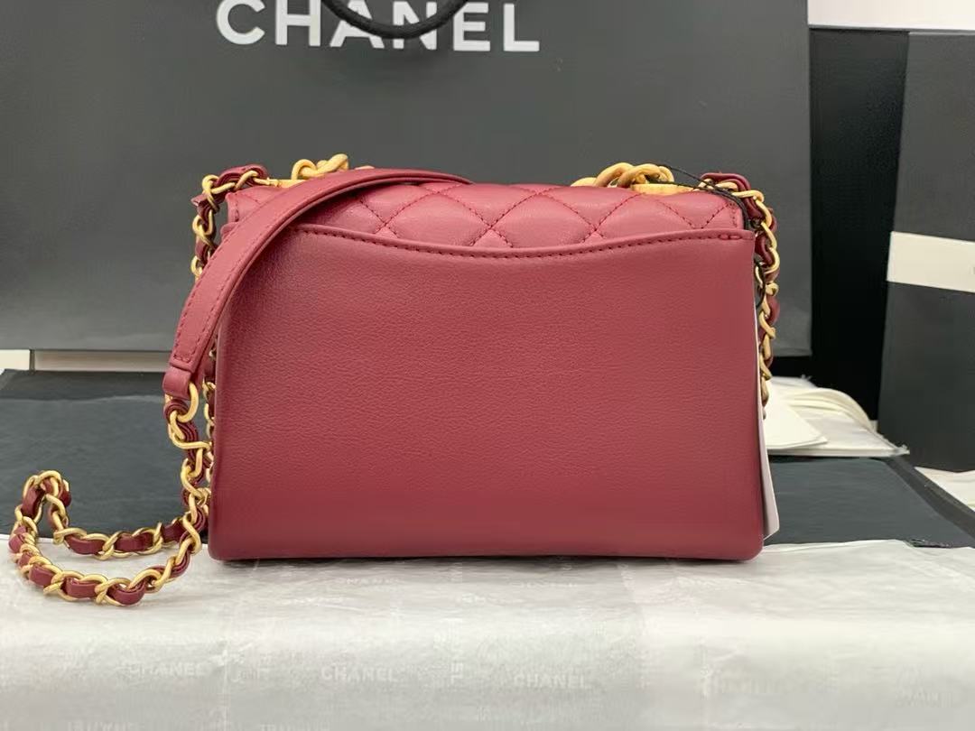 Chanel 2026 Bag 18cm With Gold Chain Burgundy Calfskin