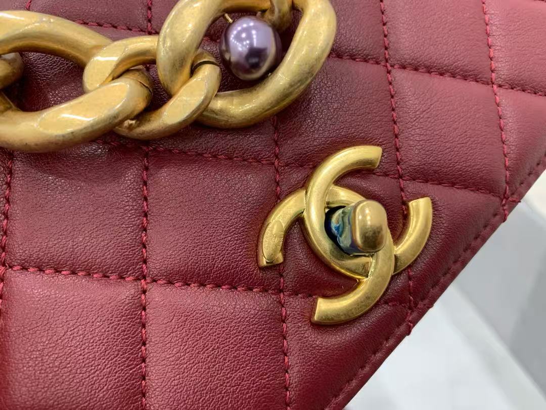 Chanel 2026 Bag 18cm With Gold Chain Burgundy Calfskin