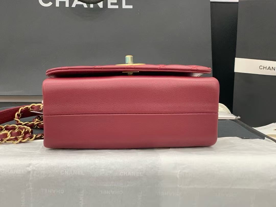 Chanel 2026 Bag 18cm With Gold Chain Burgundy Calfskin