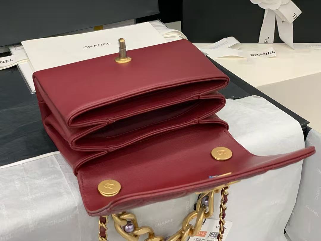 Chanel 2026 Bag 18cm With Gold Chain Burgundy Calfskin