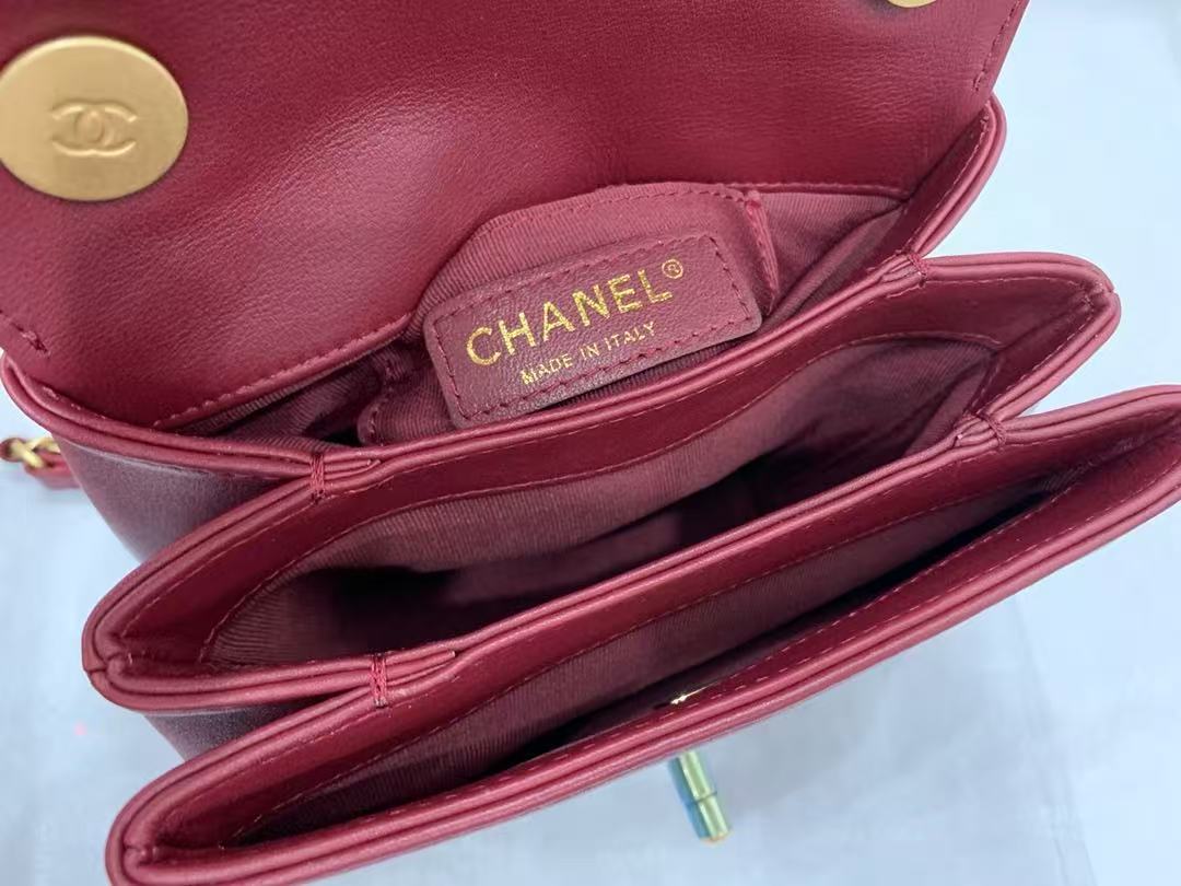 Chanel 2026 Bag 18cm With Gold Chain Burgundy Calfskin