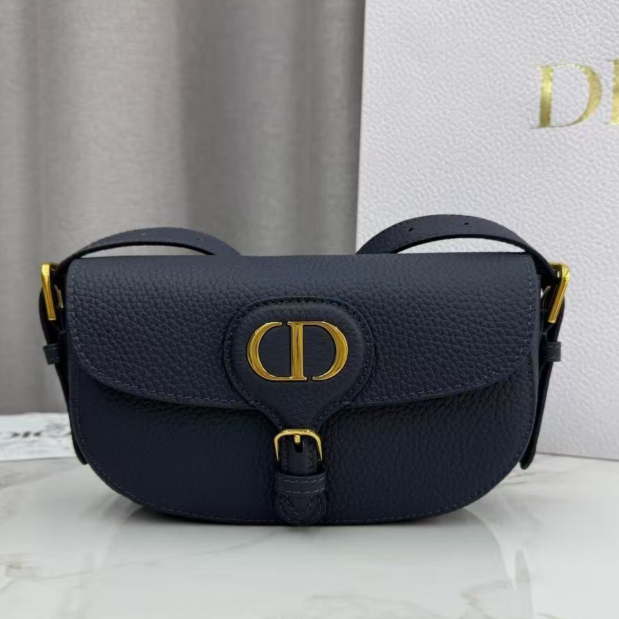 Dior 2026 Bobby Bag 21cm Navy Blue Grained Cowhide