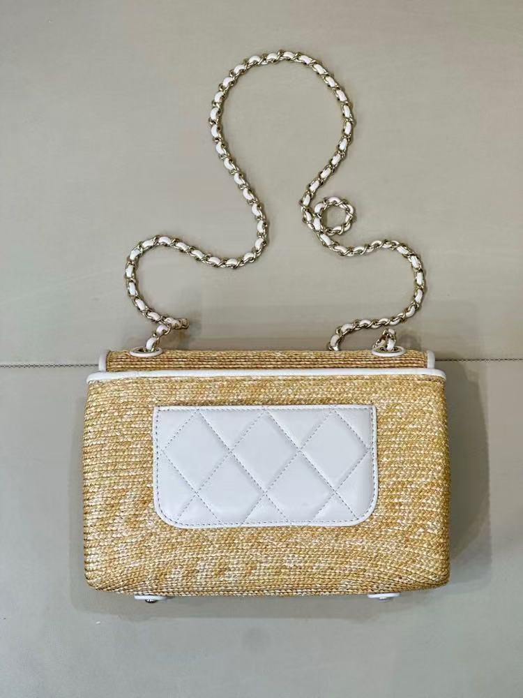 Chanel 2026 Flap Bag 23cm Beige Raffia And Lambskin