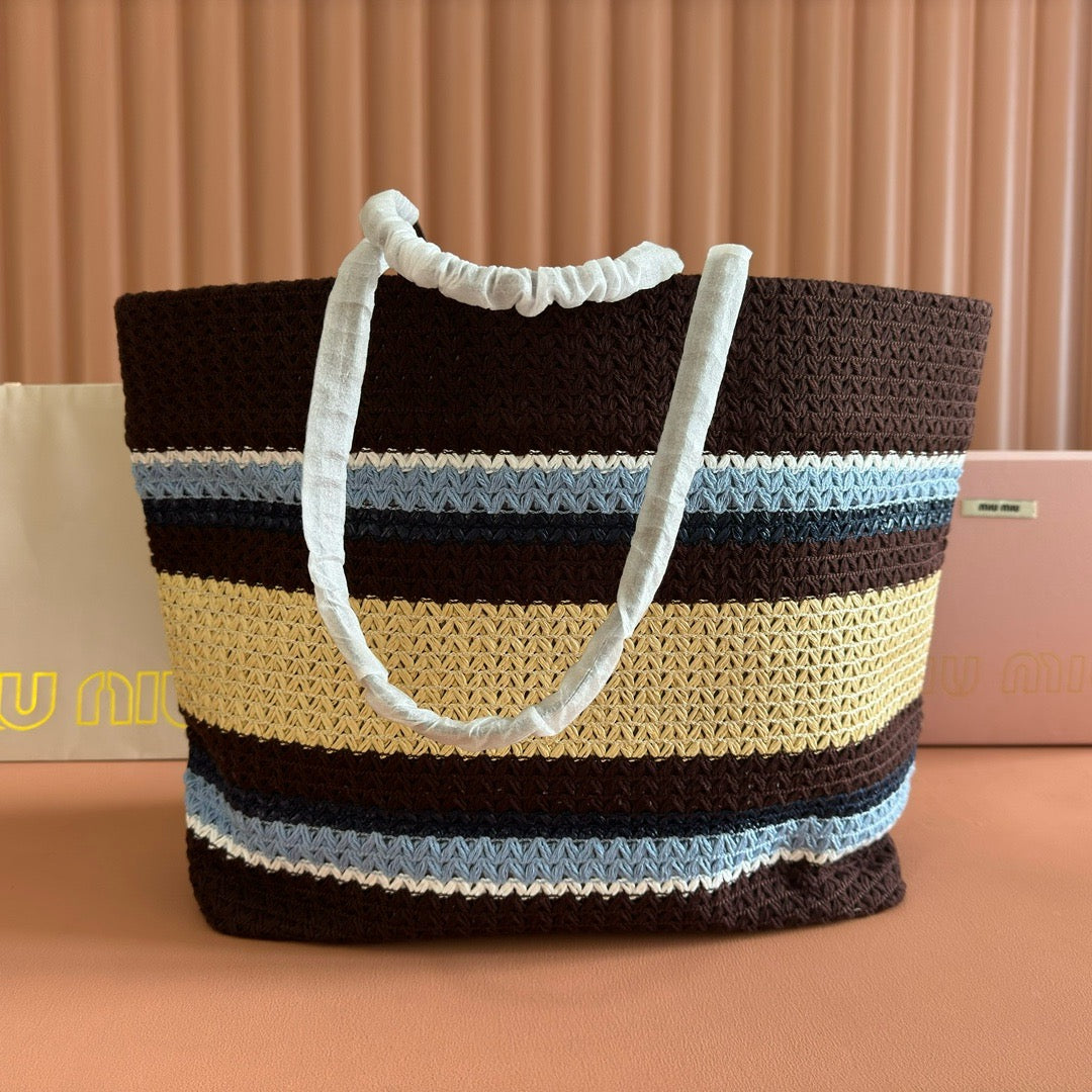 Miumiu 2026 Raffia-effect Woven Cocoa Brown Tote Bag