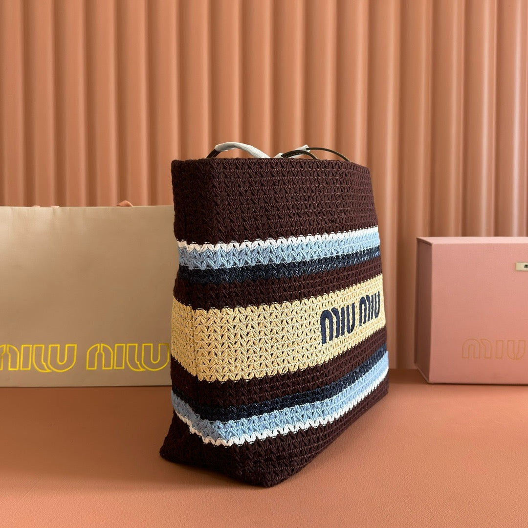 Miumiu 2026 Raffia-effect Woven Cocoa Brown Tote Bag