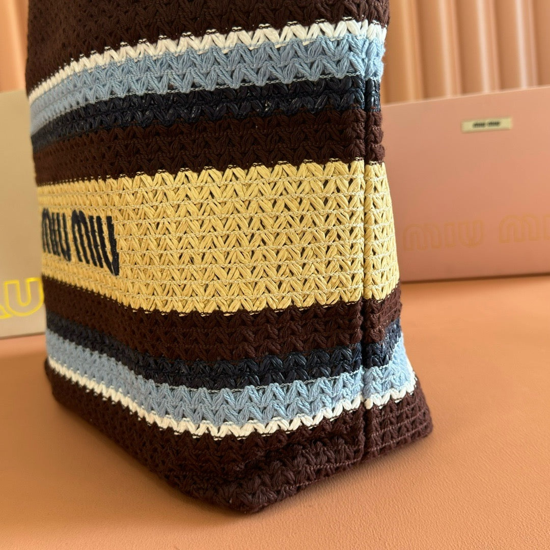 Miumiu 2026 Raffia-effect Woven Cocoa Brown Tote Bag