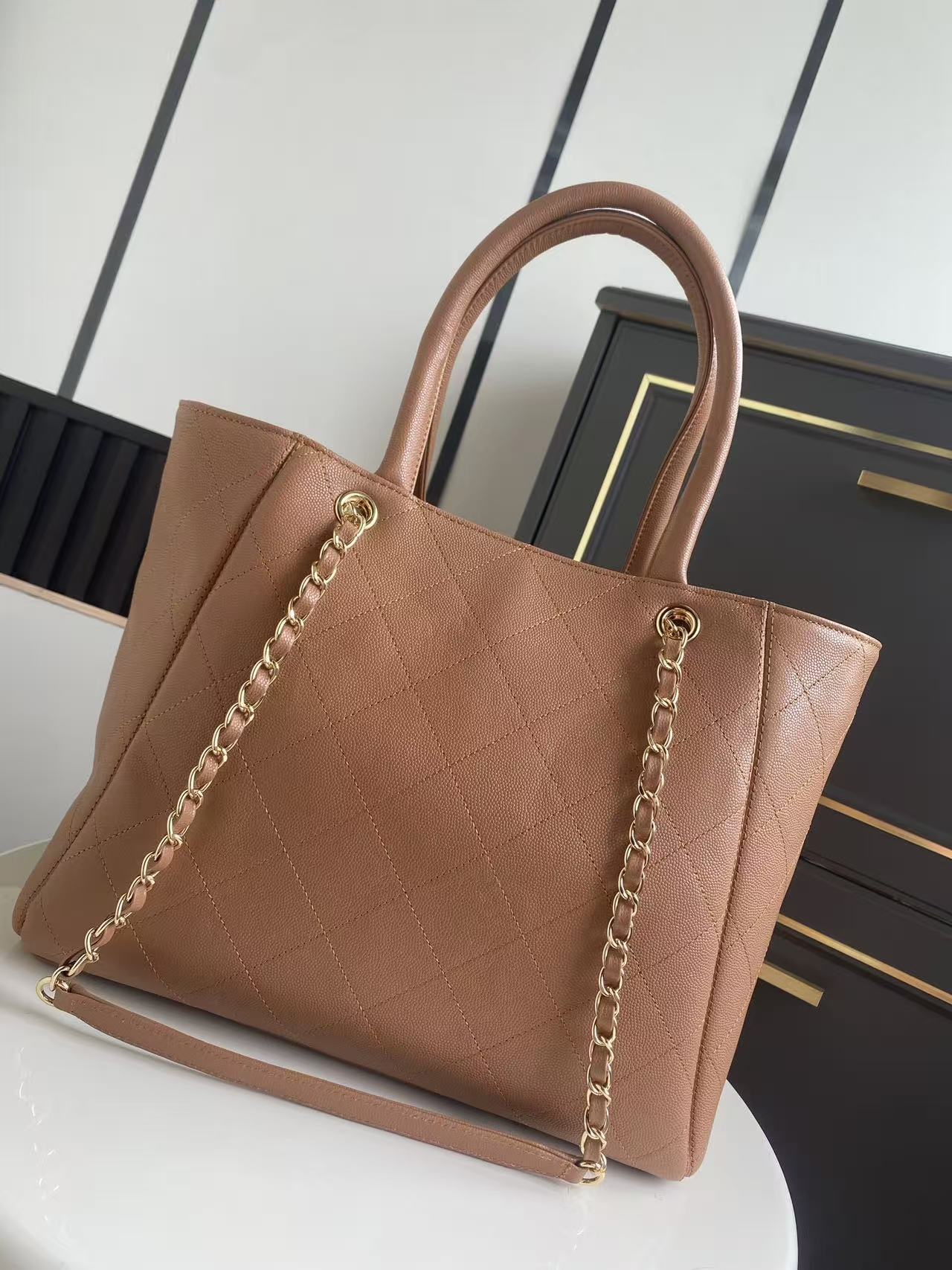 Chanel 2026 Shopping Bag 39cm Brown Grained Calfskin