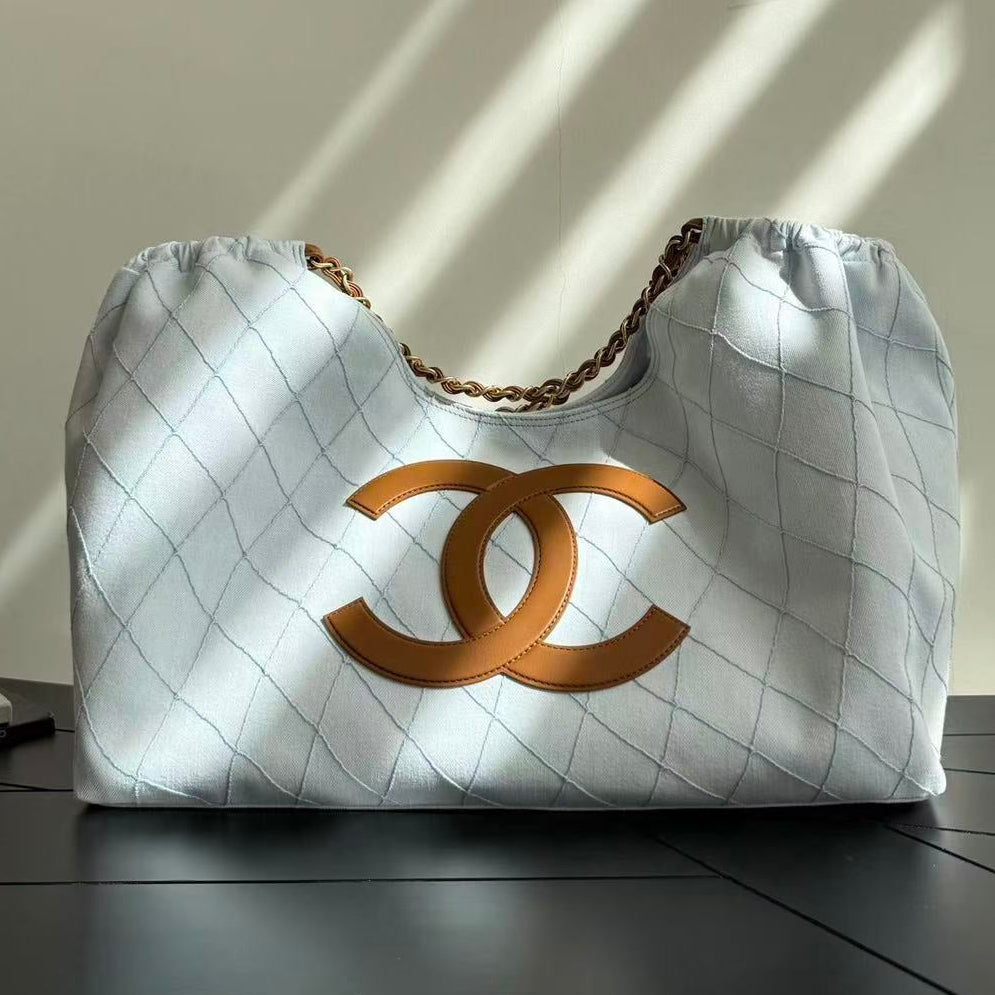 Chanel 2026 Bag 43cm Light Blue mix Brown Denim Leather