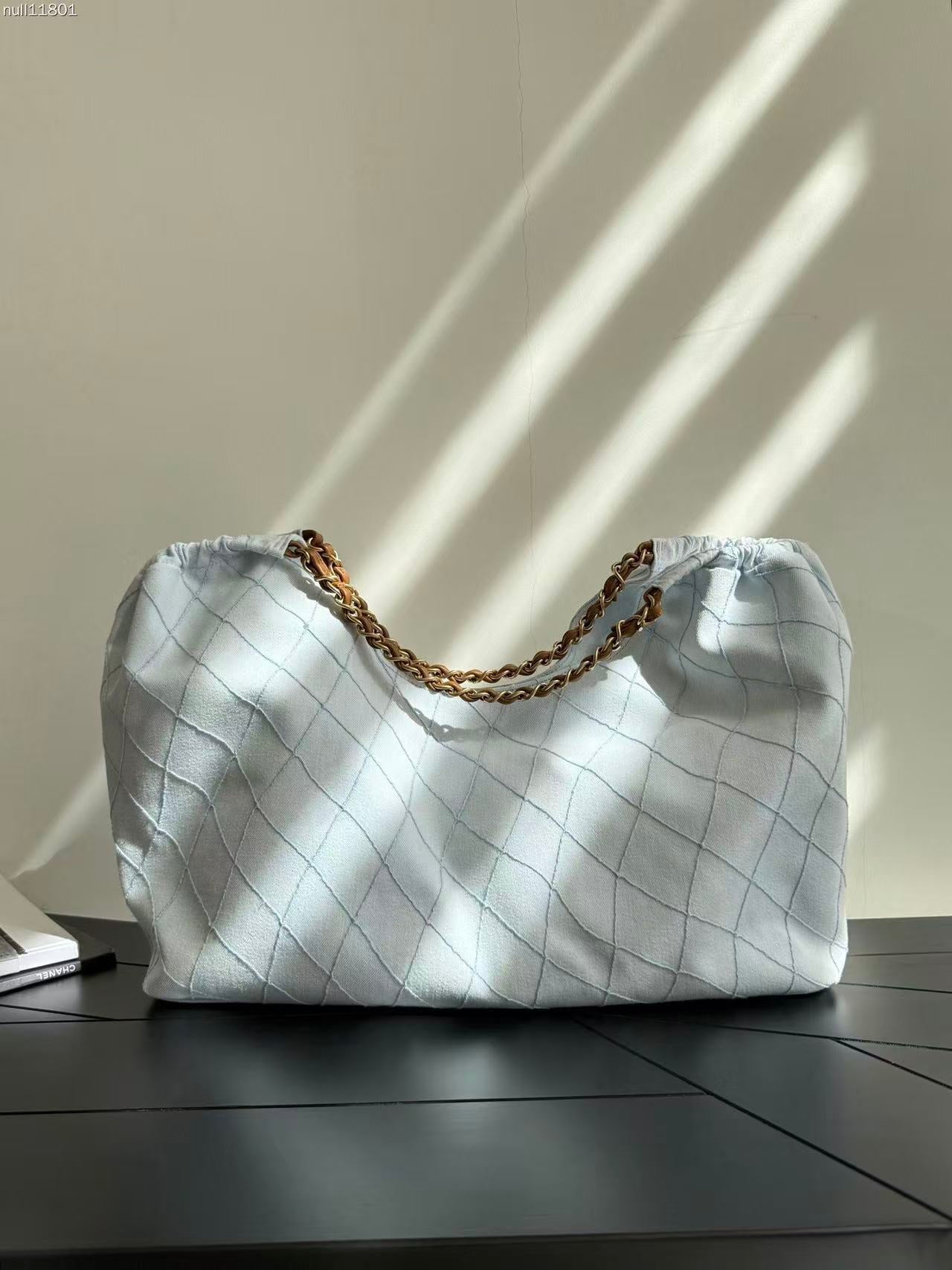 Chanel 2026 Bag 43cm Light Blue mix Brown Denim Leather