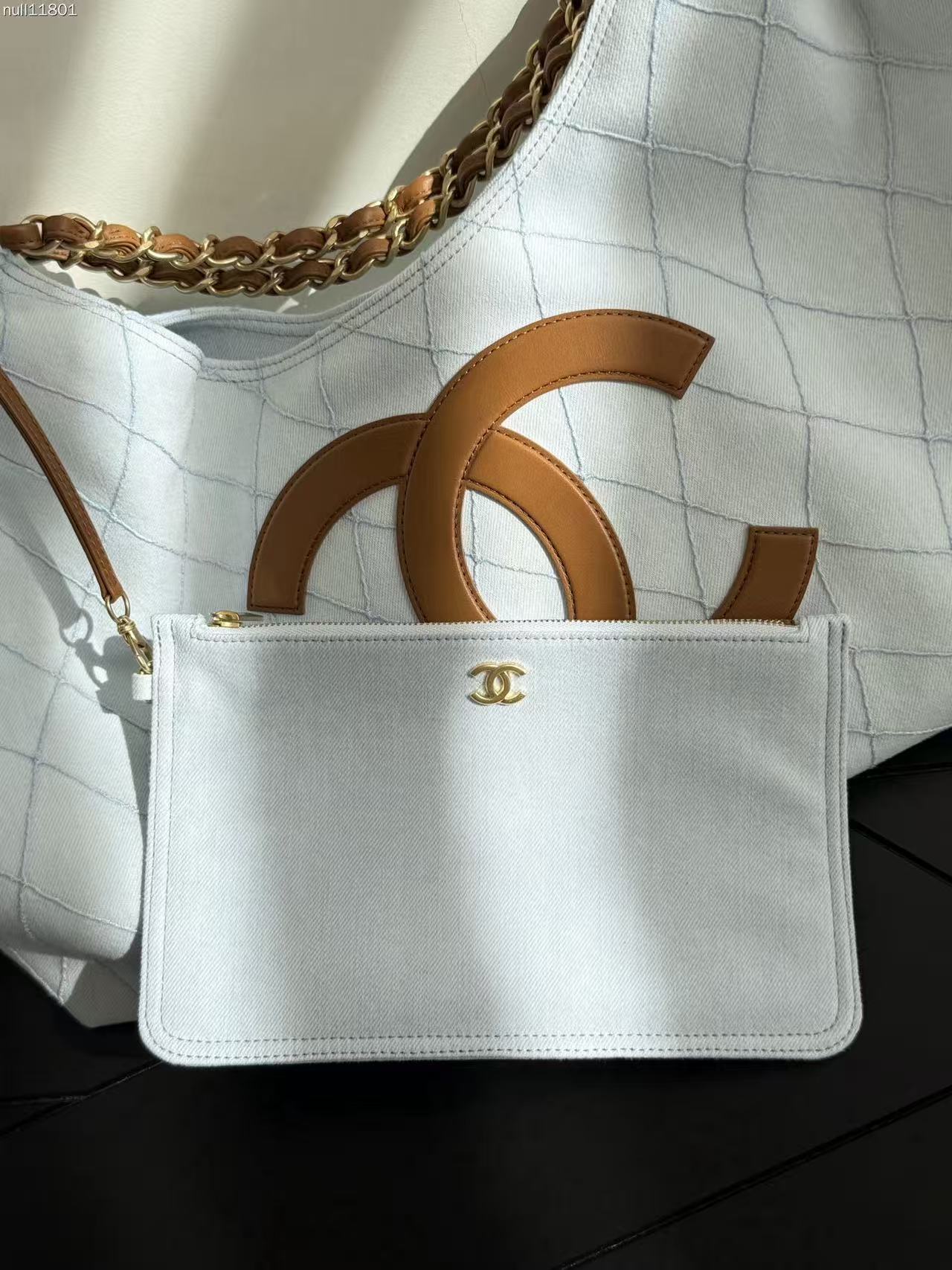 Chanel 2026 Bag 43cm Light Blue mix Brown Denim Leather