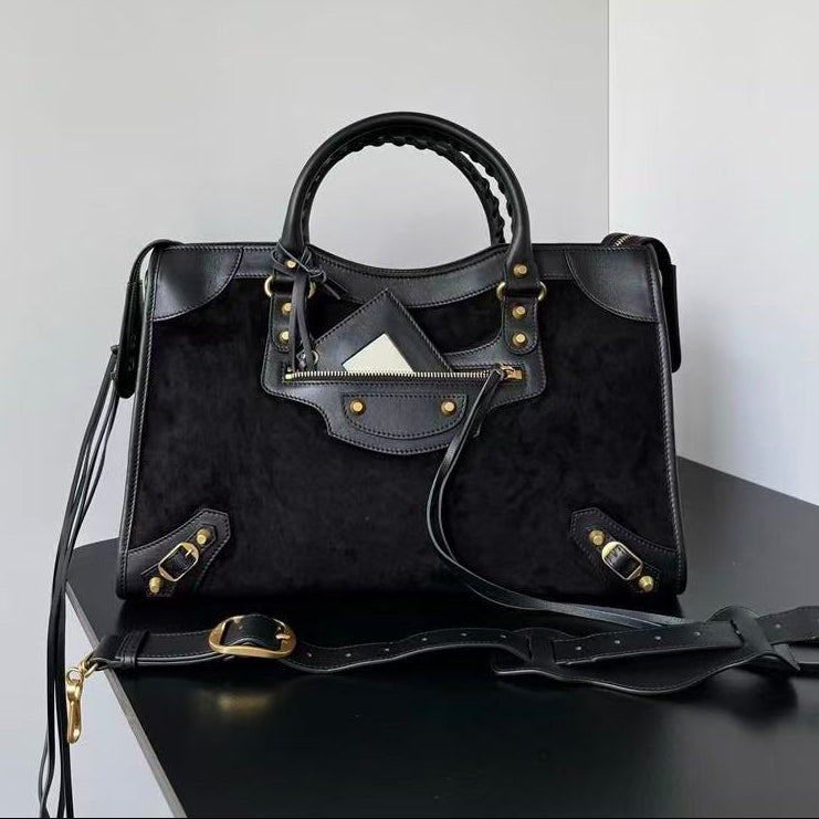 Balenciaga 2026 Le City Bag 37cm Black Suede Leather