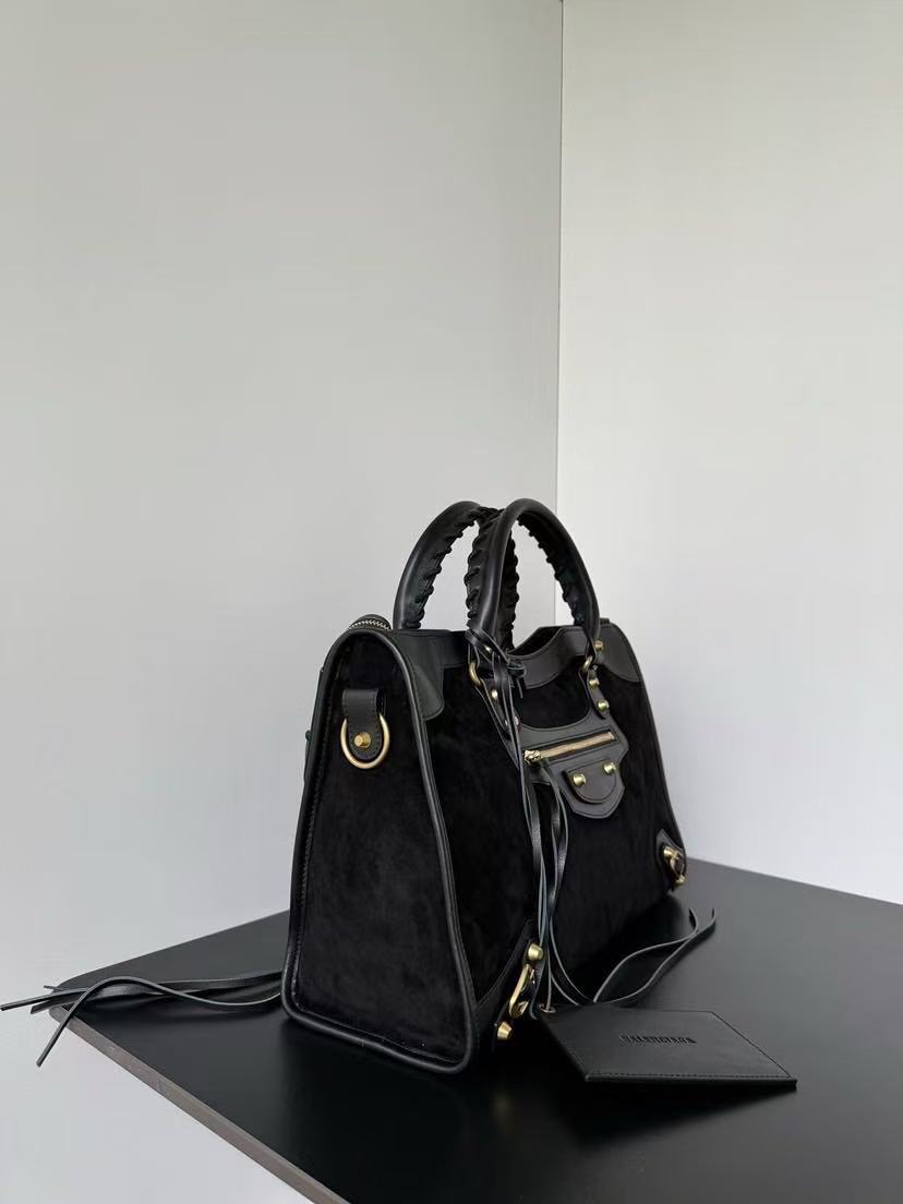 Balenciaga 2026 Le City Bag 37cm Black Suede Leather