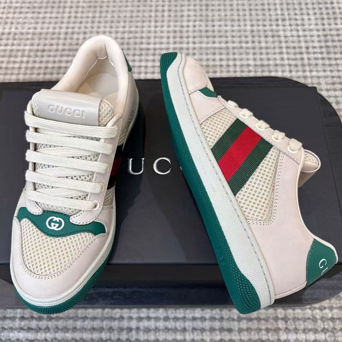 Gucci 2026 Screener Sneaker White Green Red Mesh Leather